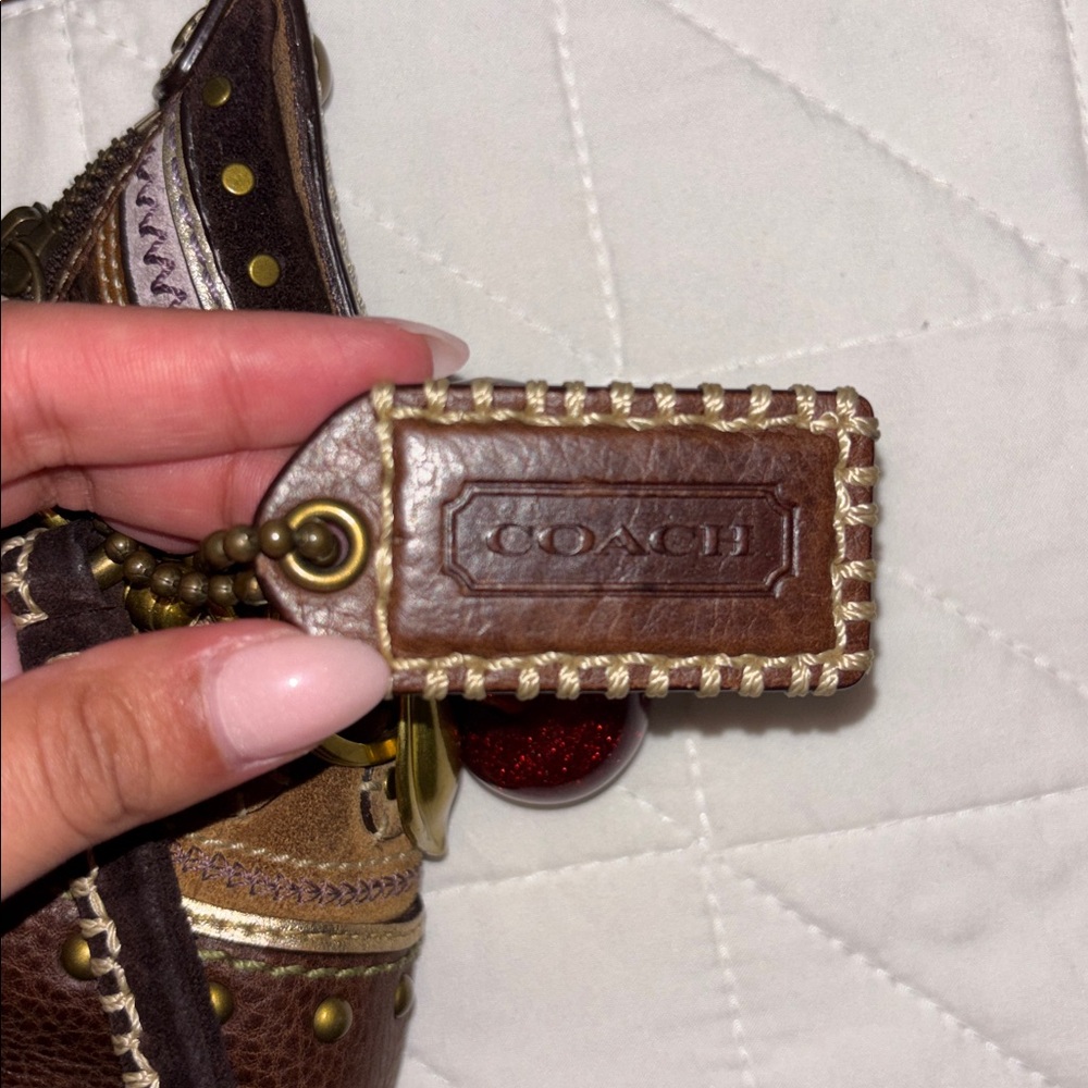Coach Brown Embossed Leather Shoulder Bag - Picture 7 of 7